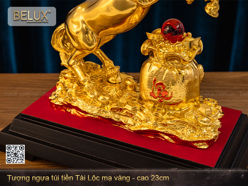 Tượng ngựa túi tiền tài lộc mạ vàng 24k